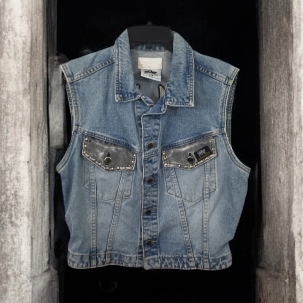 Vtg. Parasuco Denim Vest ~ Eagle Embroidery Light Wash Denim   size Large - Picture 2 of 11